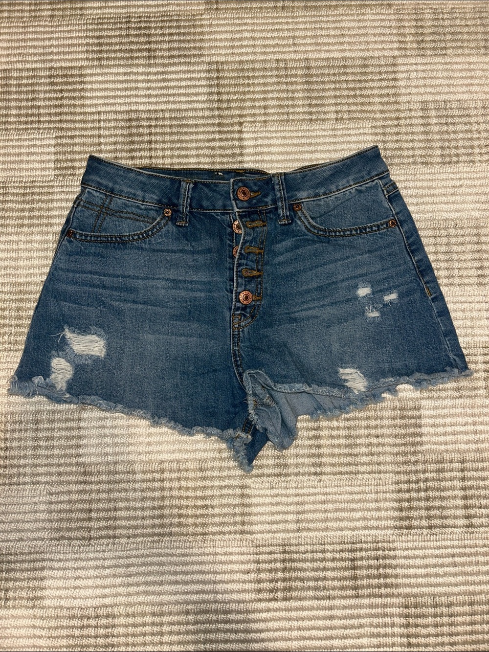5-Button Ripped Blue Jean Shorts